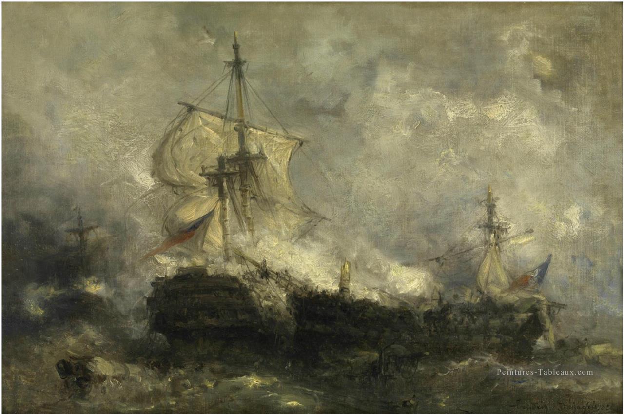 Hendrik Frans Schaefels Bataille navale Batailles navale Peintures à l'huile